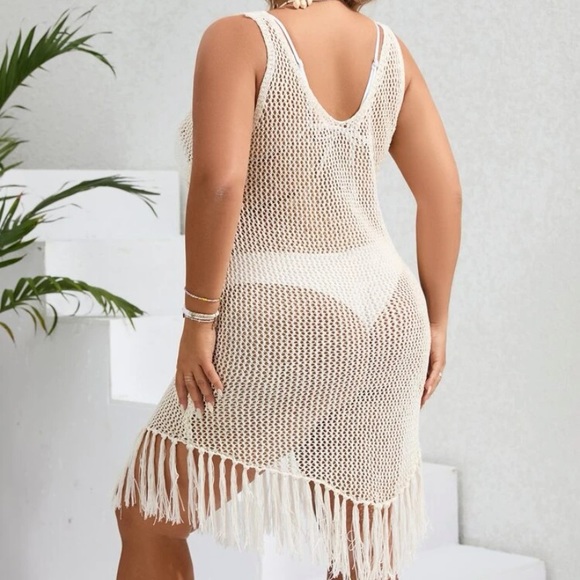 PLUS! Boho Fringe Hem Coverup Crochet Swim Coverup - Picture 2 of 6